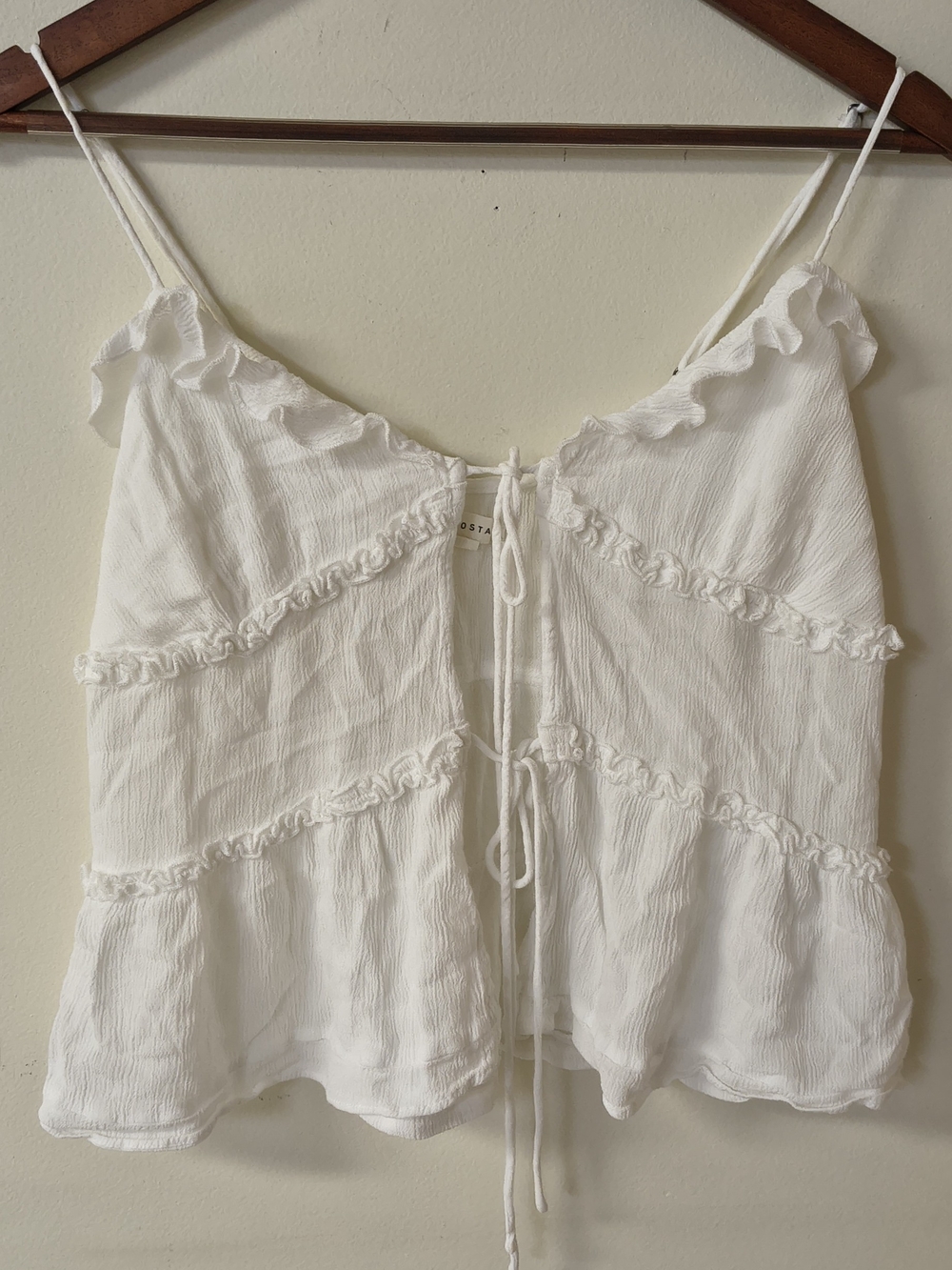 Aeropostale White Ruffle Tie-Front Camisole